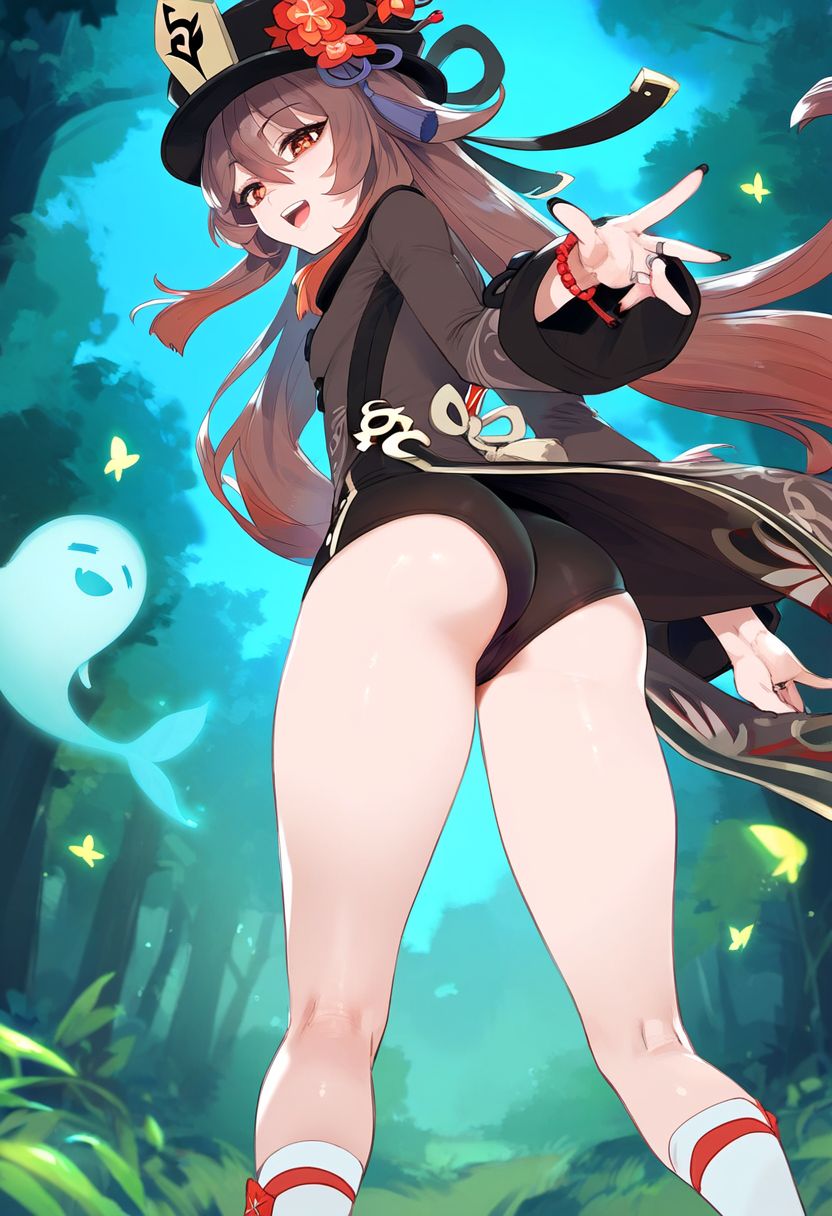 ai_generated ass dclp forest from_behind genshin_impact hu_tao_(genshin_impact) outdoors small_breasts