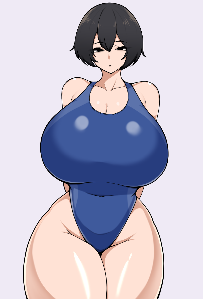 1girls black_eyes black_hair female huge_breasts looking_at_viewer solo thick_thighs tokitamago wide_hips