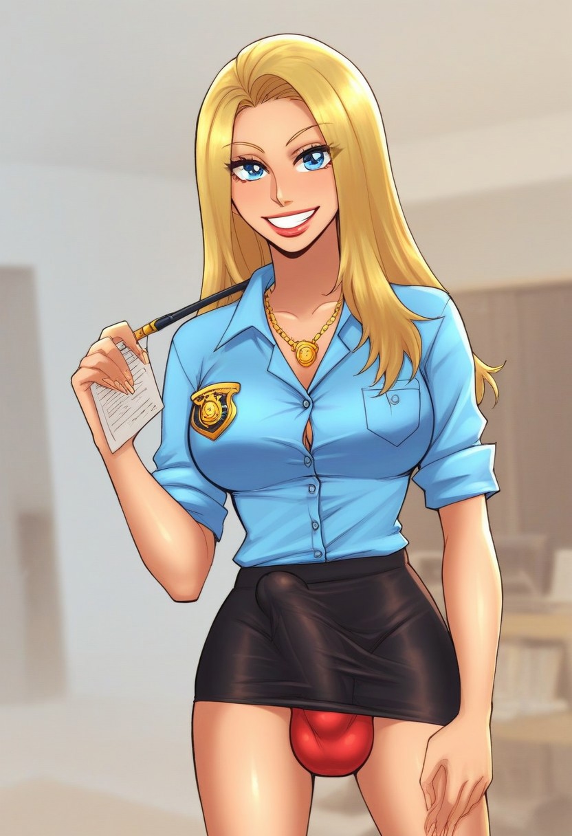 1futa 2d 2d_(artwork) ai_generated amy_young anasheya_(style) balls black_skirt bulge civitai criminal_case futanari golden_necklace happy happy_futa light-skinned_futanari light_skin long_hair long_hair_futa looking_at_viewer milf_enjoyer necklace oval_face panties pendant police_badge red_panties shirt skirt smile smiling_at_viewer solo solo_futa testicles video_game_character video_game_franchise white-skinned_futanari white_skin