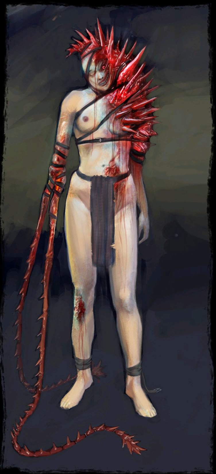 barefoot blood breasts feet gore mutation path_of_exile poe spikes tentacle whip