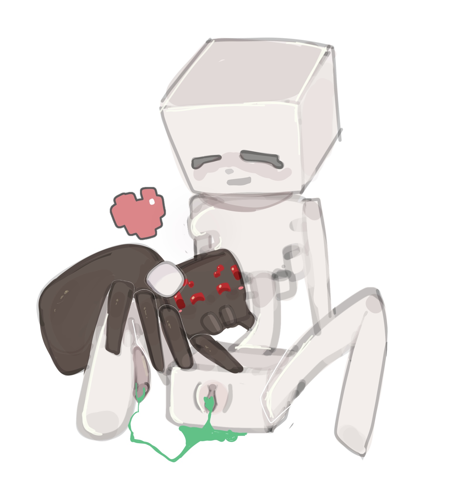 2025, 2boys, breasts, cuntboy, furry, green corpse, intersex, male, minecraft, minecraft mob, mojang, no breasts, non-human, skeleton, skeleton (minecraft), spider, spider (minecraft)