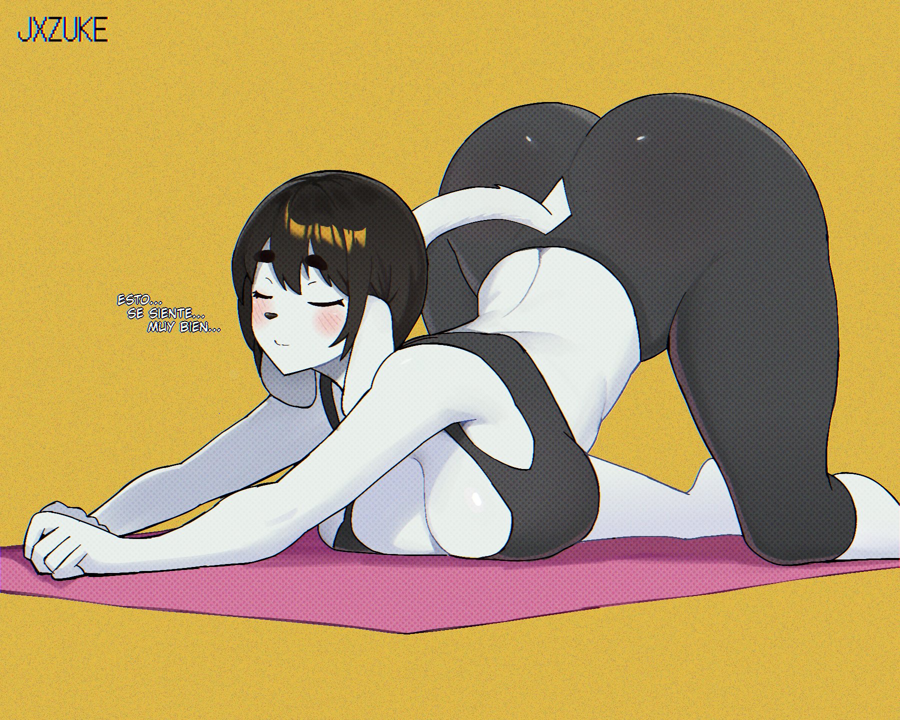 anthro, ass, big ass, big butt, clothed, female, furry, furry female, furry only, jxzuke, milf, mochi (jxzuke), original, spanish text, yoga, yoga pants