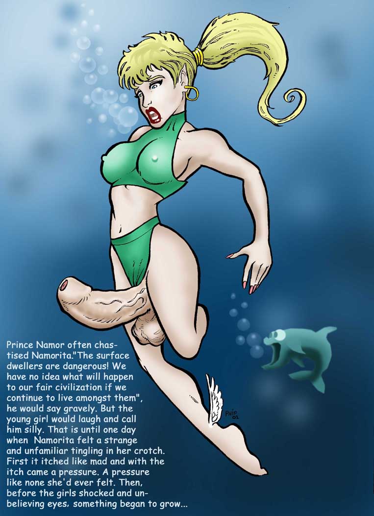 1futa balls breasts curvy erect_nipples erection futa_only futanari huge_penis intersex large_balls large_breasts marvel marvel_comics namor_the_sub-mariner namorita nipple_bulge nipples panties penis penis_out straight_hair tagme