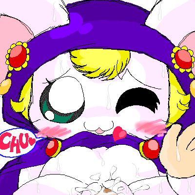 abe_yukio blonde_hair blush cum dialogue hamster hamtaro_(series) lapis_(hamtaro) pussy tagme text