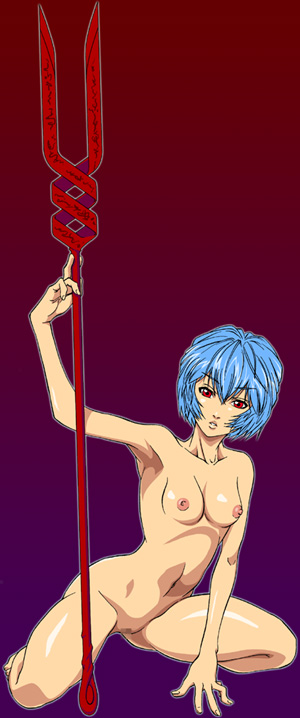 1girls blue_hair breasts female human lance_of_longinus neon_genesis_evangelion nipples nude pale-skinned_female pale_skin rei_ayanami short_hair small_breasts tagme weapon