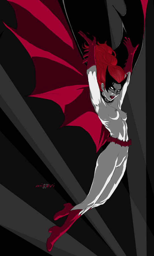 1girls 2007 batman_(series) batwoman belt boots cape dc dc_comics elbow_gloves female female_only kate_kane mask miravi pale pale_skin red_hair solo tagme utility_belt wings