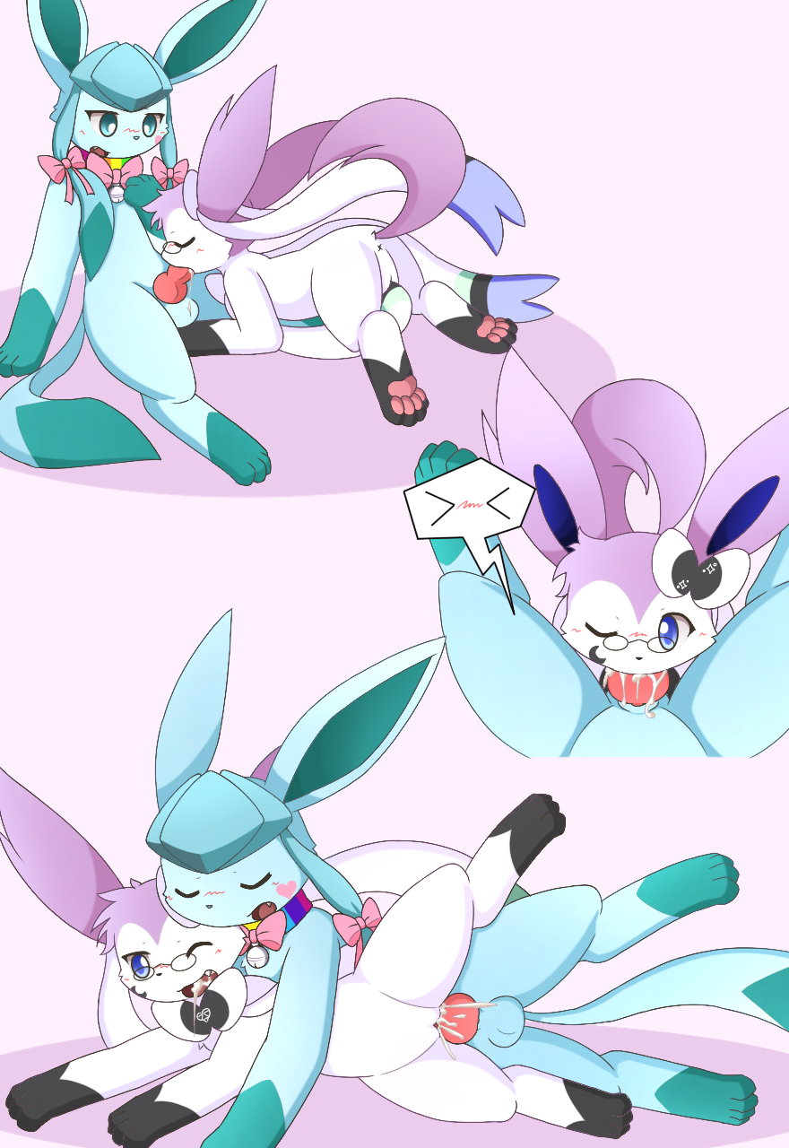 1boy 1girls alternate_color ass blue_eyes blush canine cum cum_in_mouth cum_in_pussy cum_inside eeveelution erection eyewear female furry glaceon glacey glasses interspecies iris_the_sylveon km-15 knot male nintendo open_mouth original_character paws penis pokémon_(species) pokemon pokemon_dppt pokemon_xy pussy sex smile sylveon video_games