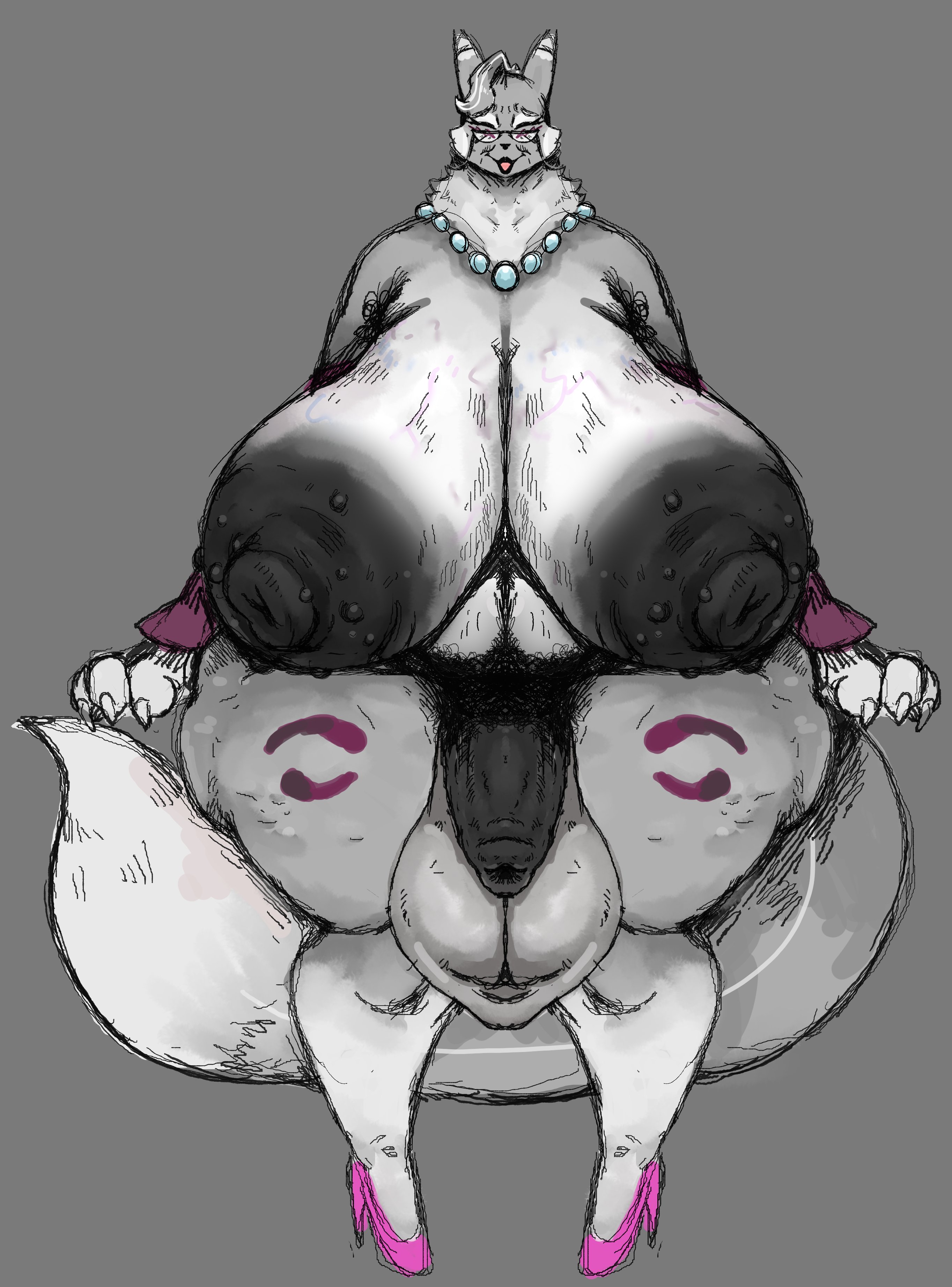 anthro, areola, ass, big balls, big belly, big boobs, big breasts, big butt, big cock, big penis, black nipples, breasts, breastwizard, cock, dickgirl, excessive foreskin, excessive pubic hair, eyelashes, female, female anthro, flaccid, flaccid penis, foreskin, fur, futanari, genitals, gilf, glasses, granny, granny cock, granny futa, grey body, grey highlights, hag, hair, huge balls, huge breasts, huge butt, huge cock, huge thighs, monster, montgomery glands, mosasaur, mosasaurus, navel, neck ruff, nipples, nude, nude anthro, nude female, open mouth, open smile, overweight, overweight anthro, pearl necklace, penis, pink heels, renamon, sagging breasts, saggy balls, smile, solo, standing, stretch marks, tail, thick thighs, wrinkled balls