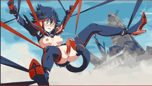 1girls, animated, black hair, black-haired female, clitoral hood, clitoris, female, high heels, kill la kill, lowres, matoi ryuuko, monster rape, pussy, senketsu, tagme, what, zone