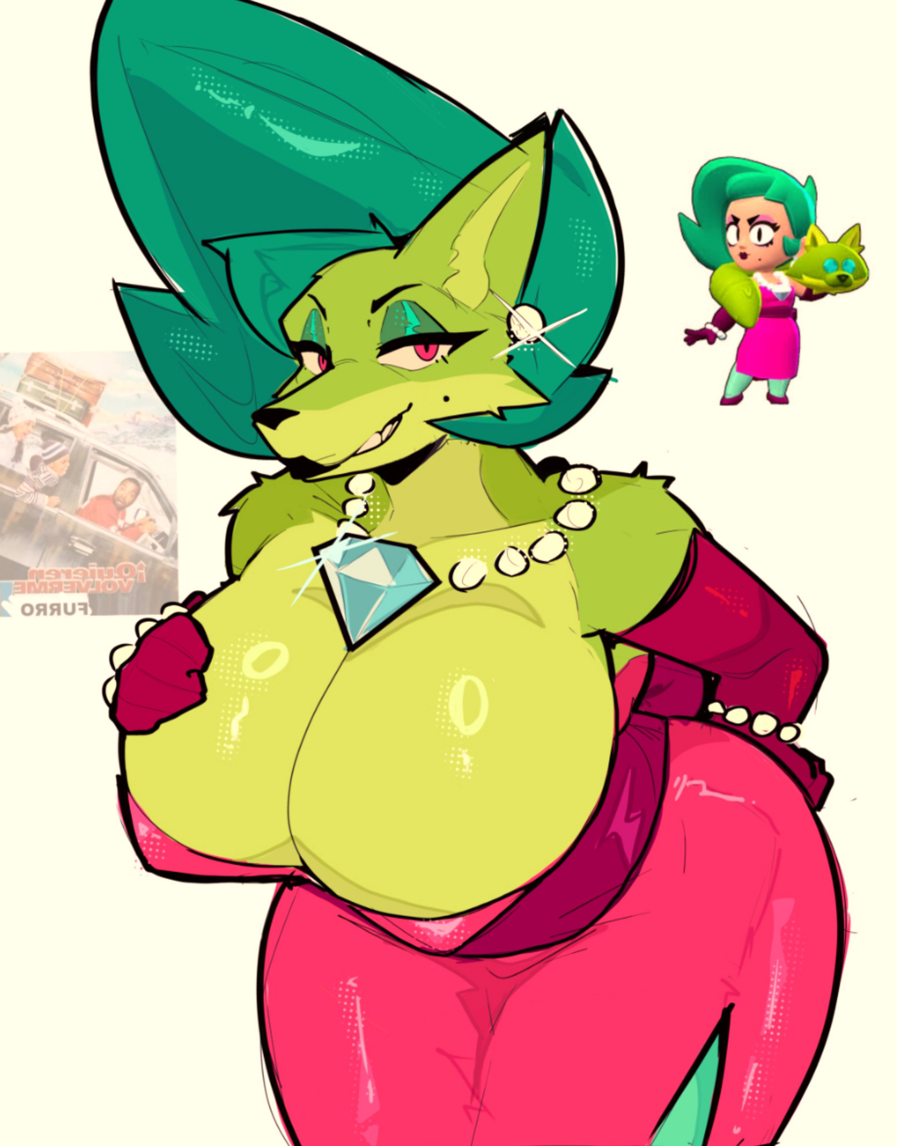 1girls, black lipstick, brawl stars, breasts, cleavage, dress, earrings, female, female focus, female only, furry, furry female, gloves, green fur, green hair, hand on breast, hand on hip, large ass, leaning forward, lipstick, lola (brawl stars), long hair, looking at viewer, mature, mature female, mature woman, milf, mrweirdsketch, necklace, red eyes, slim waist, smile, solo, solo female, solo focus, tagme, thick female, thick thighs, tight clothing, voluptuous, wide hips