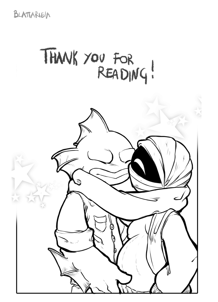 anthro blattarieva breasts closed_eyes clothed clothing comic english_text female fish_(nuclear_throne) greyscale hug male marine monochrome nipples nuclear_throne pregnant rebel_(nuclear_throne) romantic_couple scalie signature standing straight text topless