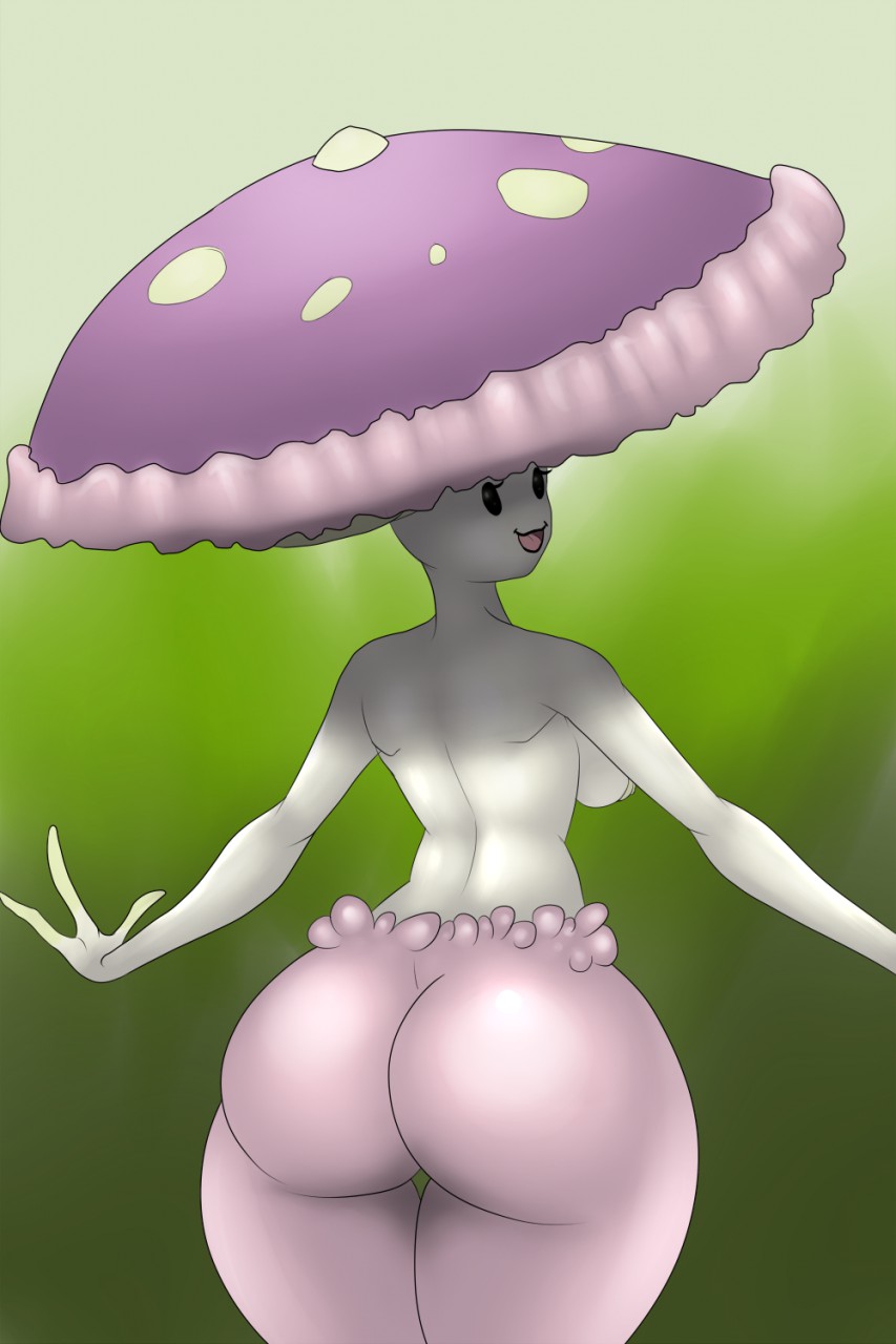 1girls 2016 3_fingers ass back big_ass big_breasts black_eyes breasts eyelashes female female_only fungi_fauna fungus green_background humanoid looking_at_viewer looking_back lurkingtyger mushroom nintendo nipples nude open_mouth pink_nipples pink_skin pokemon pokemon_sm pokemorph rear_view shiinotic sideboob smile solo spread_arms thigh_gap tongue video_games white_skin