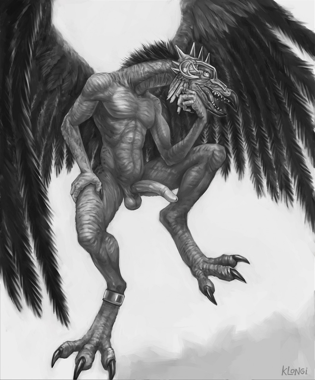 abs anthro avian balls beak bird chaos_(warhammer) claws daemon_prince demon feathered_wings feathers jewelry klongi lord_of_change male male_only monochrome pecs penis solo spread_wings talons teeth tzeentch warhammer_(franchise) warhammer_40k warhammer_age_of_sigmar warhammer_fantasy wings