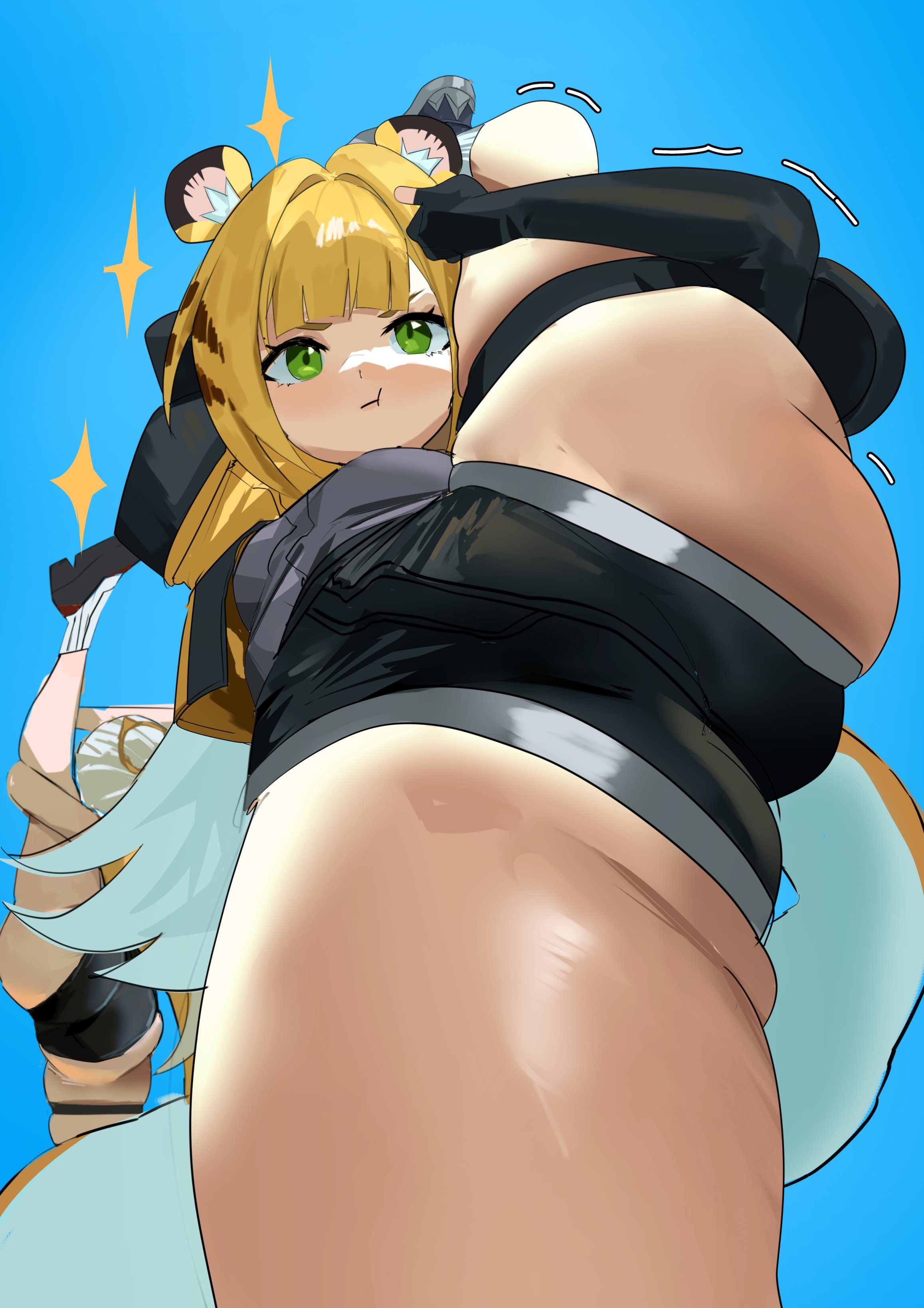 1girls, big ass, big butt, blonde, blonde female, blonde hair, clothed, female, female only, flexible, flexible female, green eyes, hoyoverse, ju fufu, light skin, light-skinned female, mihoyo, petite, petite body, petite female, pout, pouting, redi (rasec asdjh), stretching, stretching legs, thick, thick thighs, thighs, thiren, tiger ears, tiger girl, zenless zone zero