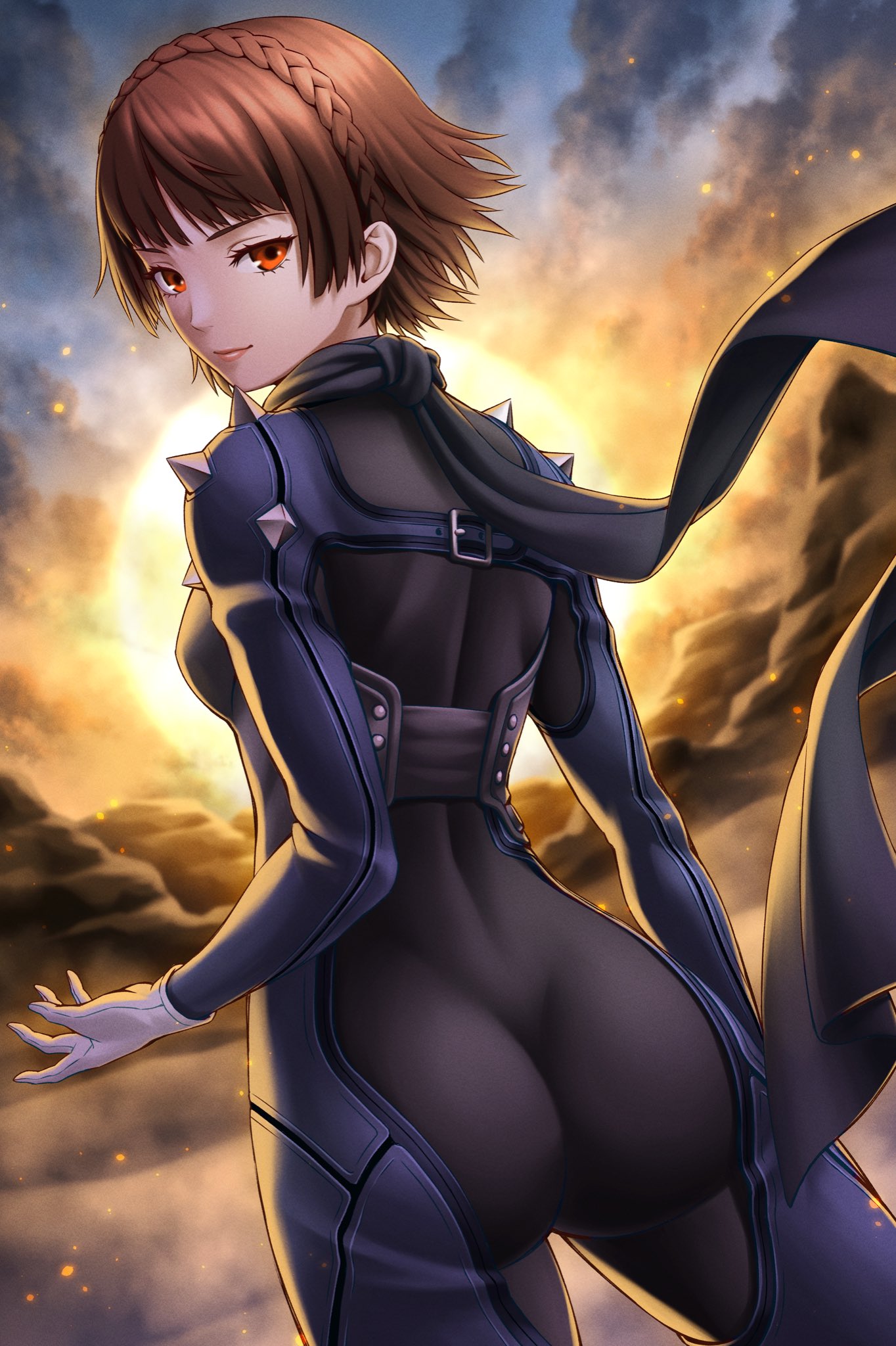 ass, atlus, breasts, clothing, female, female only, human, makoto niijima, makoto niijima (queen), masatoshi 1219, pale skin, persona, persona 5, phantom thief suit, sideboob, solo, tagme