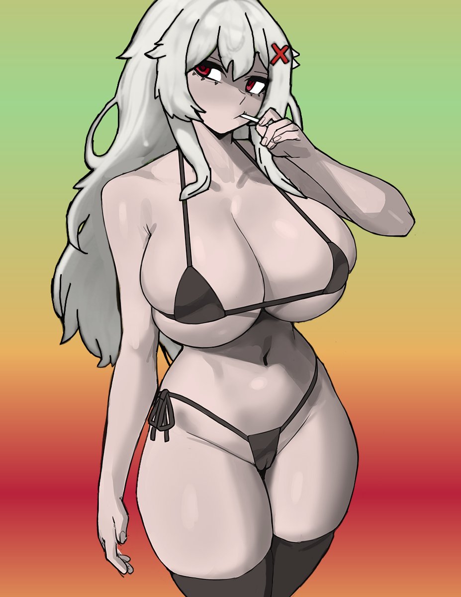 1girls ahoge belly_button big_breasts bikini breasts cleavage cojonudo danos_migajas_darkrai darkraimola_girlfriend erispheria female hair_ornament hi_res hourglass_figure huge_breasts jackreaper large_breasts light-skinned_female light_skin lo_que_darkraimola_se_perdio_por_huevon long_hair panties que_bien_come_darkraimola red_eyes thick_thighs twitch virtual_youtuber visible_pussy vtuber white_hair wide_hips youtube youtube_hispanic