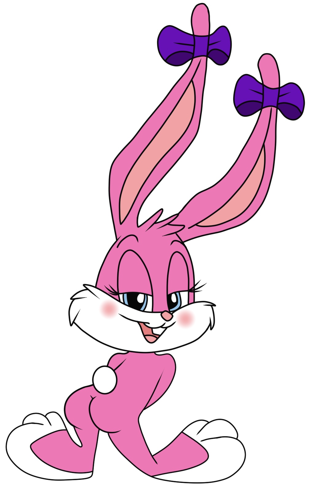 1girls ass ass_shake babs_bunny blue_eyes blush cub female furry furry_female looking_back pink_fur rabbit ribbon shaking_ass shaking_butt simple_background smile smirk tail tiny_toon_adventures warner_brothers white_background