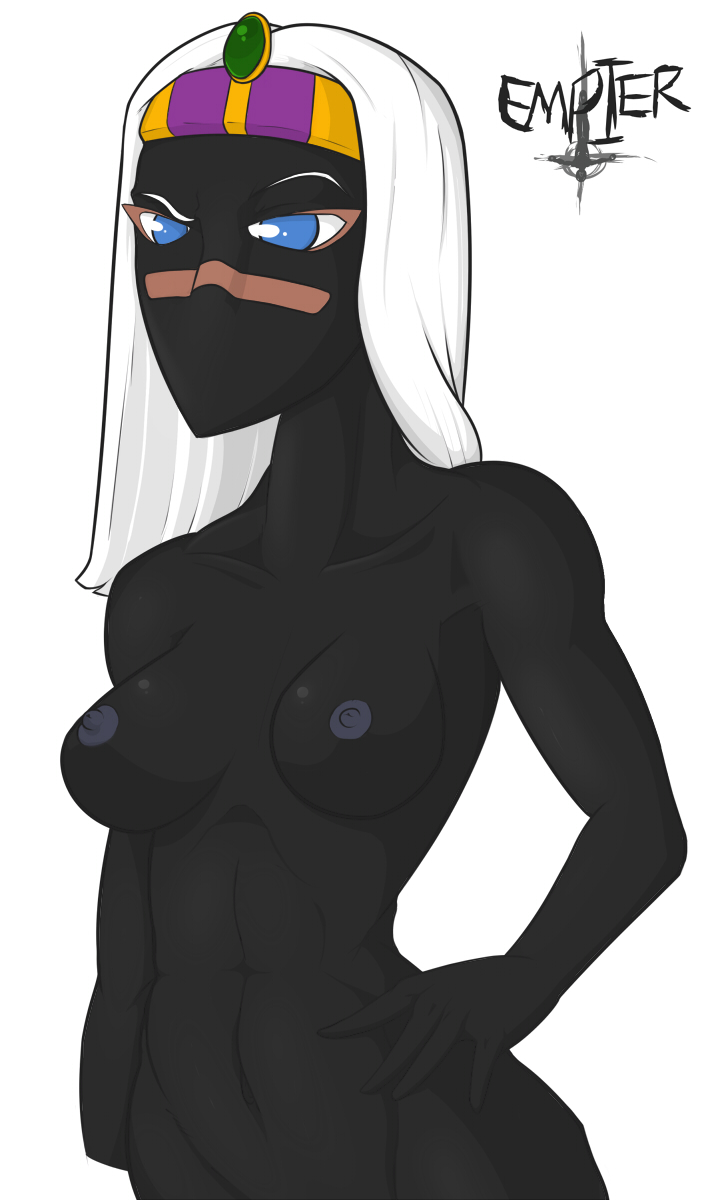 alien alien_girl alien_humanoid black_body black_skin blue_eyes cartoon_network crown crown_only duck_dodgers empirezombie facial_mark grey_nipples hand_on_hip looney_tunes martian martian_(duck_dodgers) naked naked_female nude nude_female queen_tyr'ahnee warner_bros warner_brothers white_hair