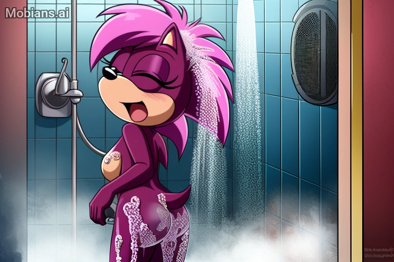 ai_generated ass mobians.ai shower singing_in_shower sonia_the_hedgehog sonic_(series) sonic_the_hedgehog_(series) sonic_underground