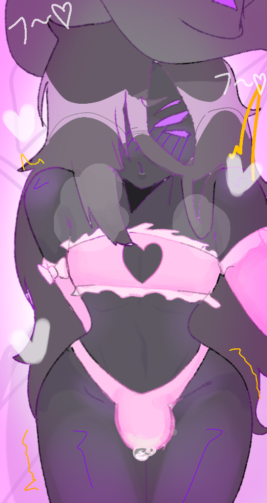 azure (forsaken), azureslut, black skin, breasts, cute boy, femboy, male, male only, man boobs, navel, penis, purple eyes, slim, small penis, solo, thighs, underwear, wizard hat