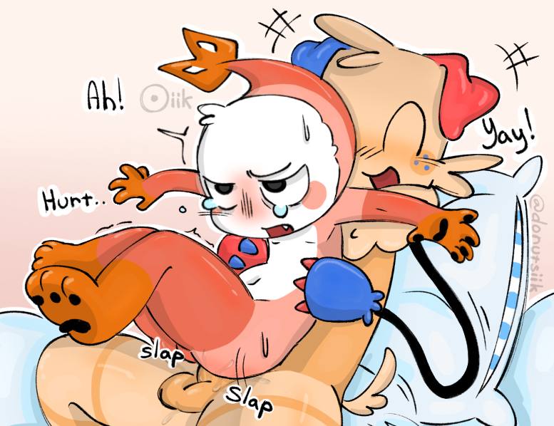 2020s, 2025, 2boys, 2d, 2d (artwork), bed, bedroom, dandy's world, digital drawing (artwork), digital media (artwork), donutsiik, gay, goob (dandy's world), happy, male, male on top, male only, male penetrating male, penetration, pillow, shrimpo (dandy's world), tagme, tears, yaoi