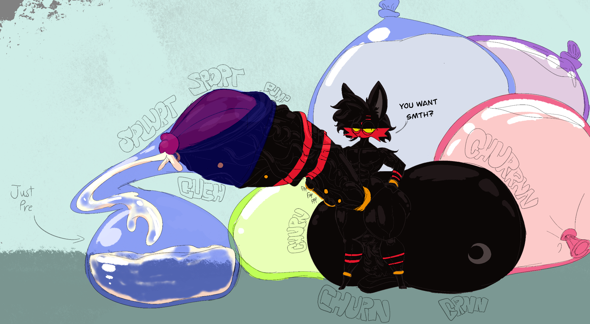 1boy, anthro, balls, balls bigger than body, balls bigger than head, condom, condom balloon, condom filling, condoms, condoms on floor, cum, cumshot, excessive cum, excessive genital fluids, femboy, furry, glasses, hung trap, hyper, hyper balls, hyper condom, hyper penis, just pre, just the tip, lattemon, lattemon (character), litten, looking at viewer, male, male focus, male only, masturbation, muscular, muscular femboy, muscular male, nintendo, penis, penis bigger than body, penis bigger than torso, penis piercing, piercings, pokémon (species), pokemon, pokemon (species), precum, precum drip, runt, sitstanding, small but hung