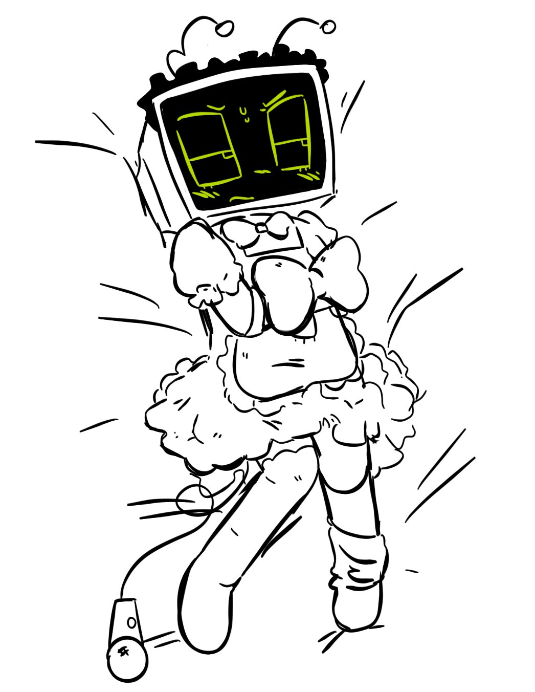 arms tied, big black man, bow, bow ribbon, bowtie, dandy's world, dandys world, female, female focus, female only, maid, maid apron, maid dress, maid headdress, maid outfit, maid uniform, oily man, thigh highs, thigh socks, thighhighs, ticklesyourfeet, tsundere, tv, tv face, tv head, tv screen, tv woman, vee (dandy's world)