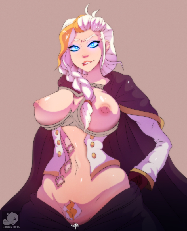 areolae big_breasts breasts female female_only human jaina_proudmoore large_breasts looking_at_viewer nipples solo spookiarts world_of_warcraft