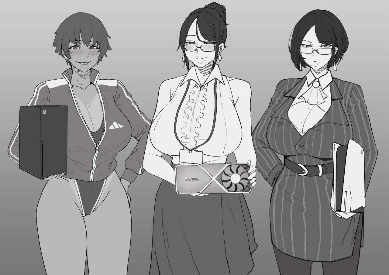 3girls, big breasts, black hair, breasts, dark skin, dark-skinned female, female, female only, game console, grace (puzenketsu), mature, mature female, multiple females, multiple girls, namhorm (puzenketsu), playstation, puzenketsu, rtx 3090, sugar mommy, teacher, waan (puzenketsu), xbox