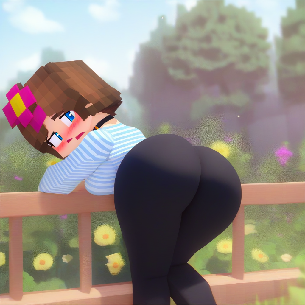 1girls, ai generated, bent over, big breasts, blush, breasts, clothing, curvy, female, highres, jenny belle (slipperyt), minecraft, sexy