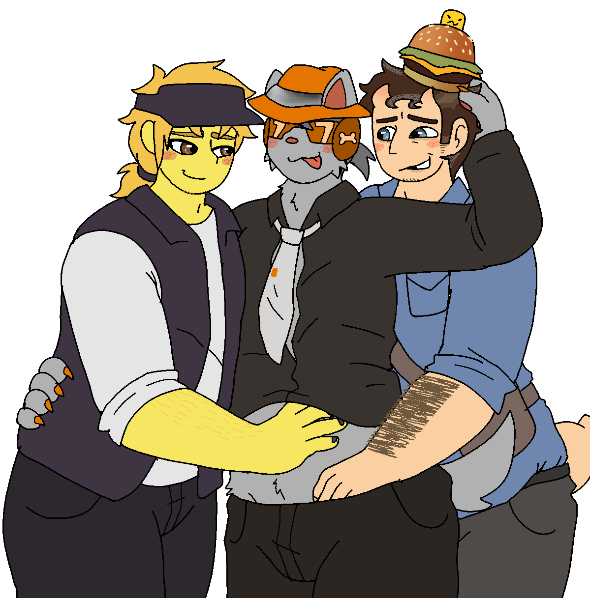 007n7_(forsaken) 1boy 2others chance_(forsaken) clothed elliot_(forsaken) elliot_(work_at_a_pizza_place) forsaken_(roblox) furry groping karkatowned mailman paperboy roblox robloxian sfw suggestive threesome