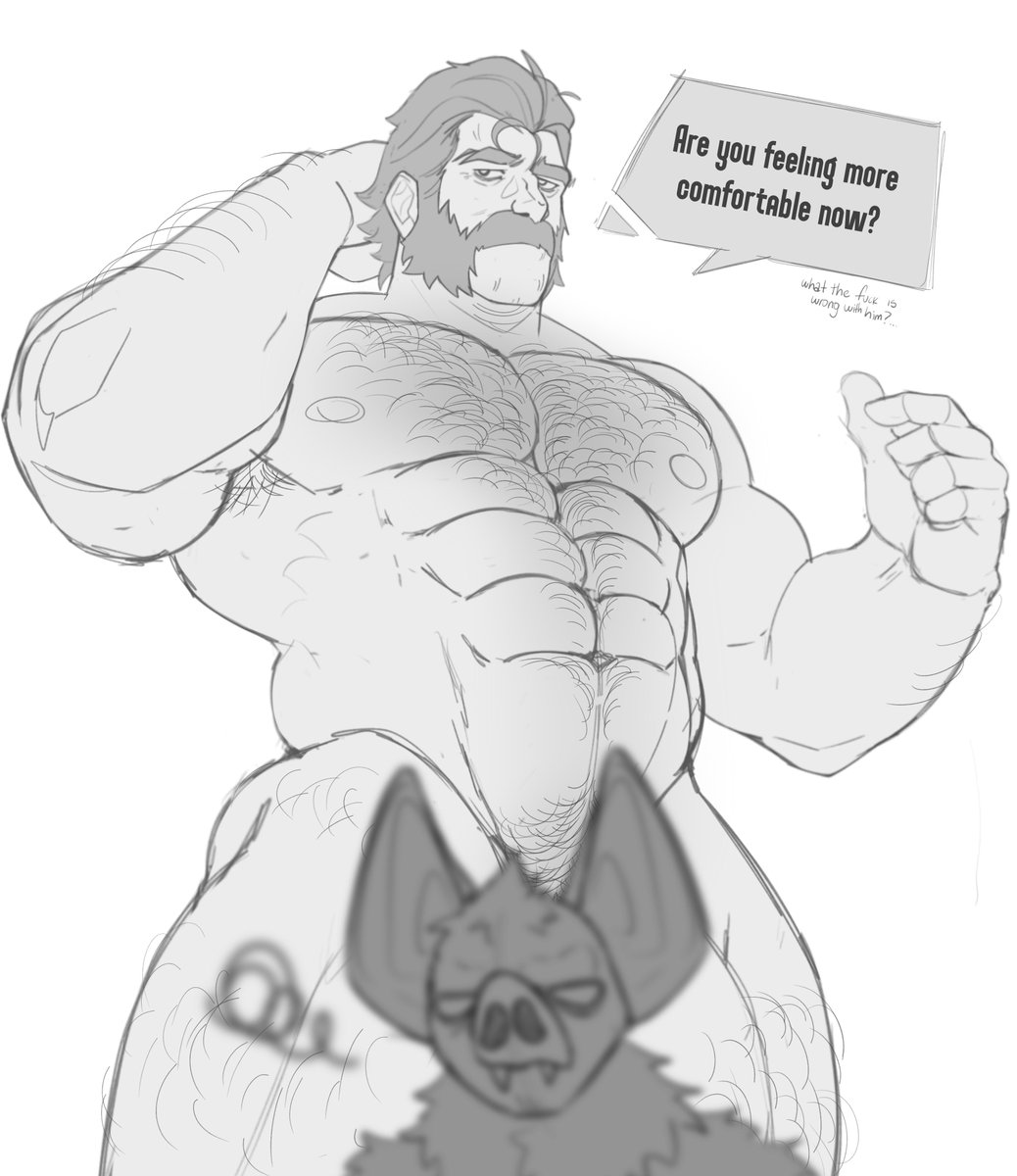 bara, bat, beard, daddy, dilf, dispatch (game), drawreshi, furry, male, male only, monochrome, muscular, muscular male, nude, phenomaman, sonar (dispatch)