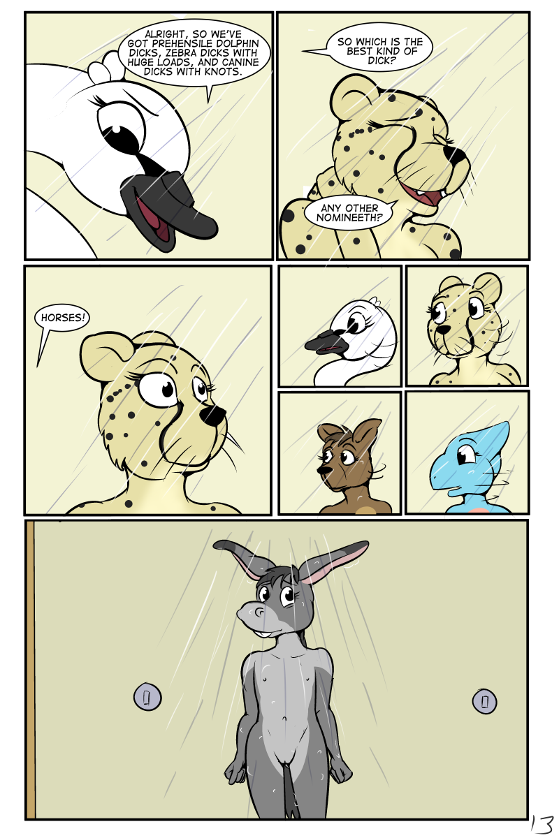 anthro avian bird breasts chameleon cheetah comic donkey equine feline female flat_chested jennifer_(study_partners) kangaroo lizard locker_room mammal marsupial nipples nude pussy reptile scalie shower study_partners swan tammy_(study_partners) te thunderouserections young