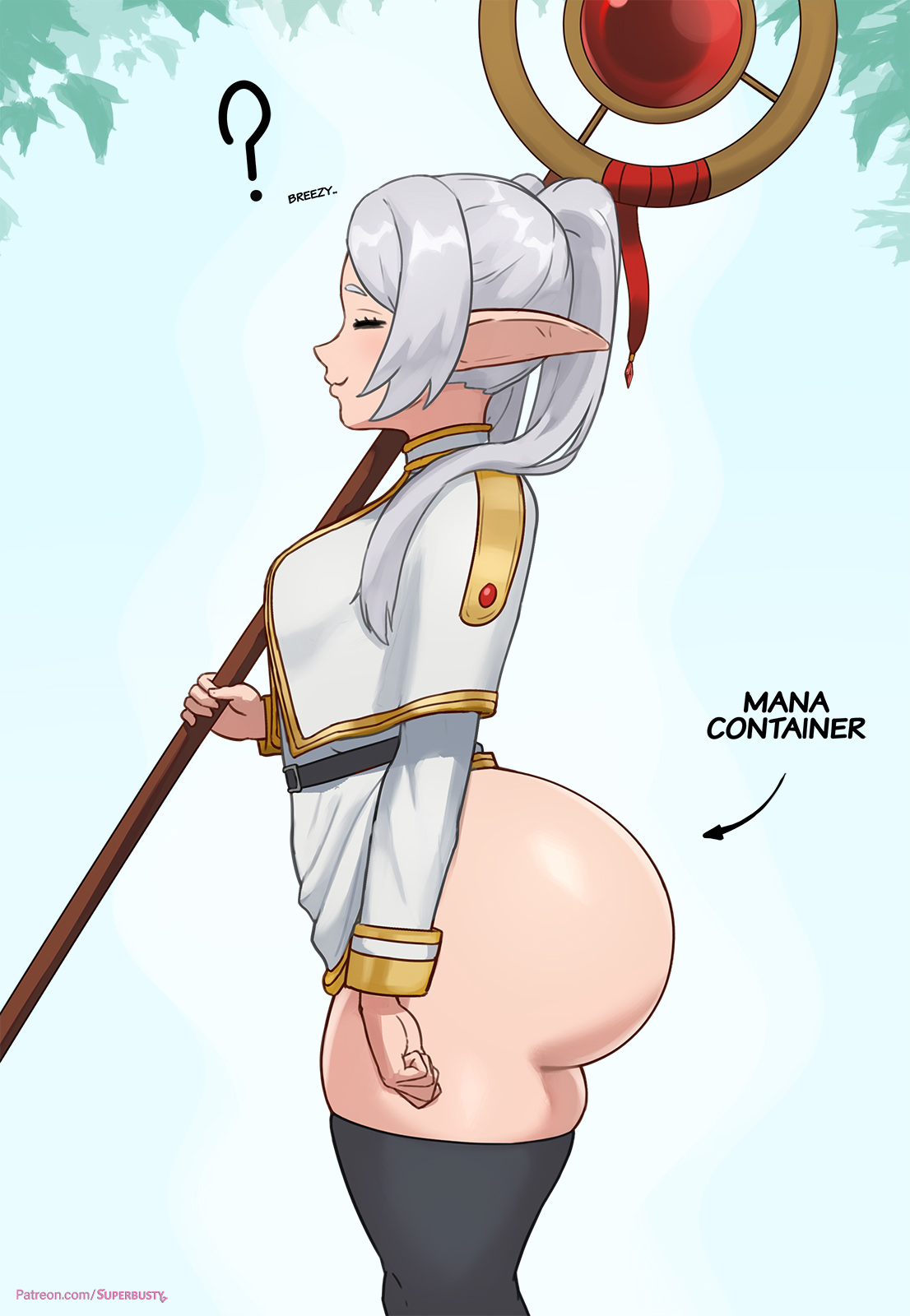 1girls, ass, evil container, female, female only, frieren, huge ass, side view, sousou no frieren, standing, superbusty