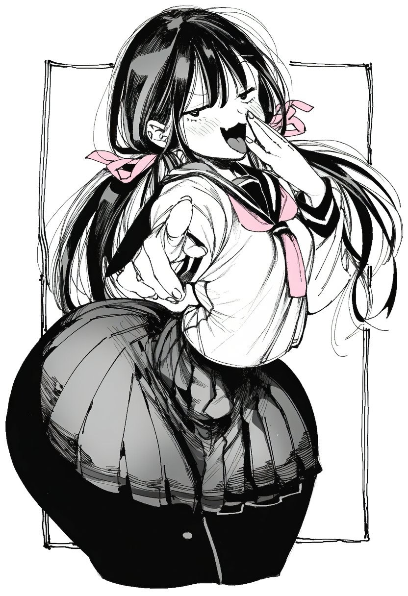 ai assisted, ai generated, brat, bratty, huge ass, oc, pointing, pointing at viewer, shortstack, shuya (artist), smug, tease, teasing, teasing viewer, thick thighs, wide hips