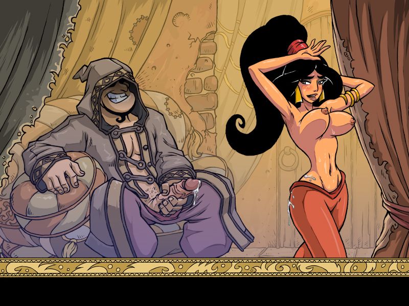 1boy 1girls akabur aladdin arabian_clothes breasts cum_on_ass cum_on_clothes dancer disney disney_princess evil_queen_jasmine female genie genie_(aladdin) harem_outfit jafar_harem_outfit male nipples penis penis_out princess_jasmine slave topless