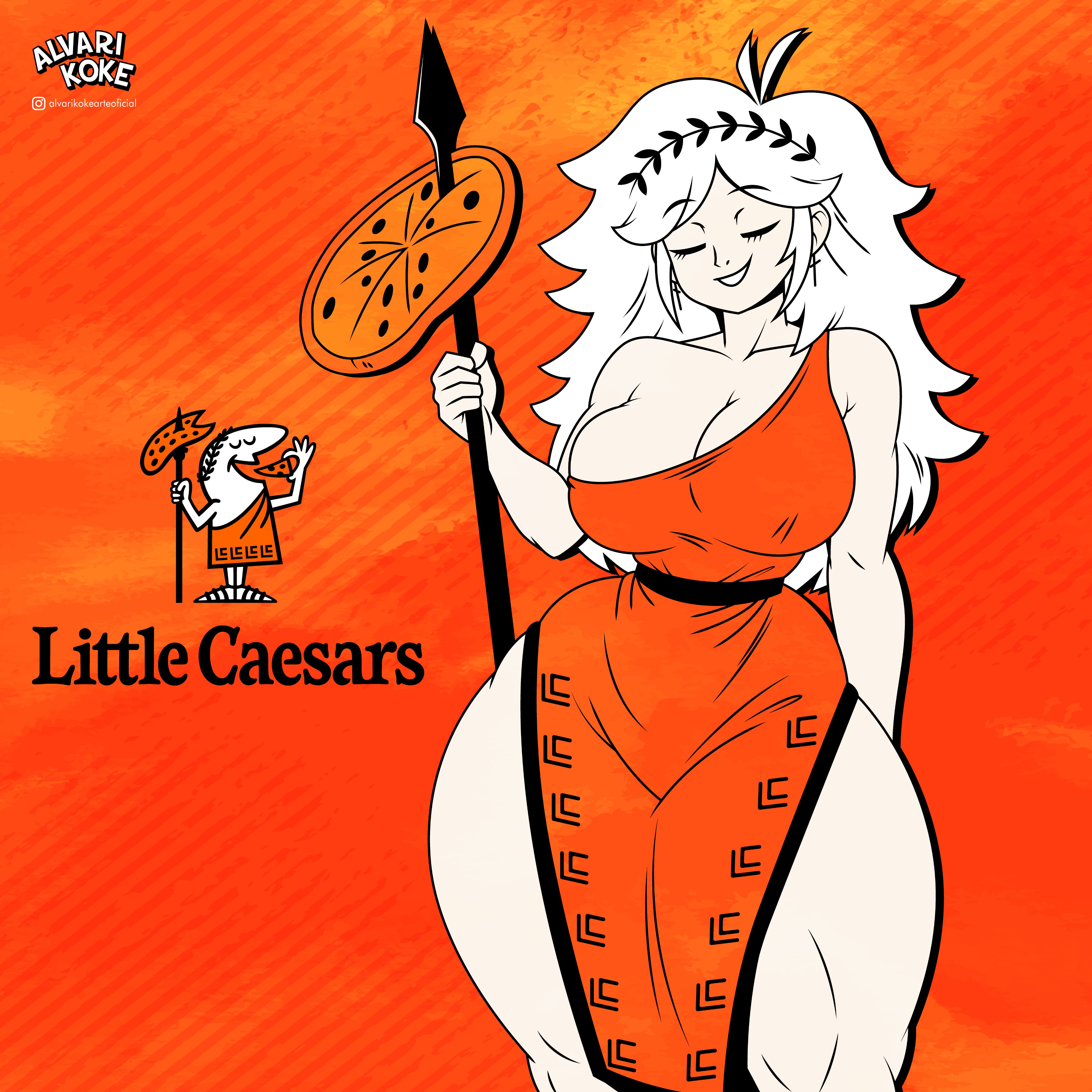 2026, alvarikokearte, bare shoulders, bare thighs, big breasts, big cleopatra, cleavage, female, jpeg, light-skinned female, little caesar, little caesars, pizza, thick thighs, toga, voluptuous, voluptuous female, white body, white hair