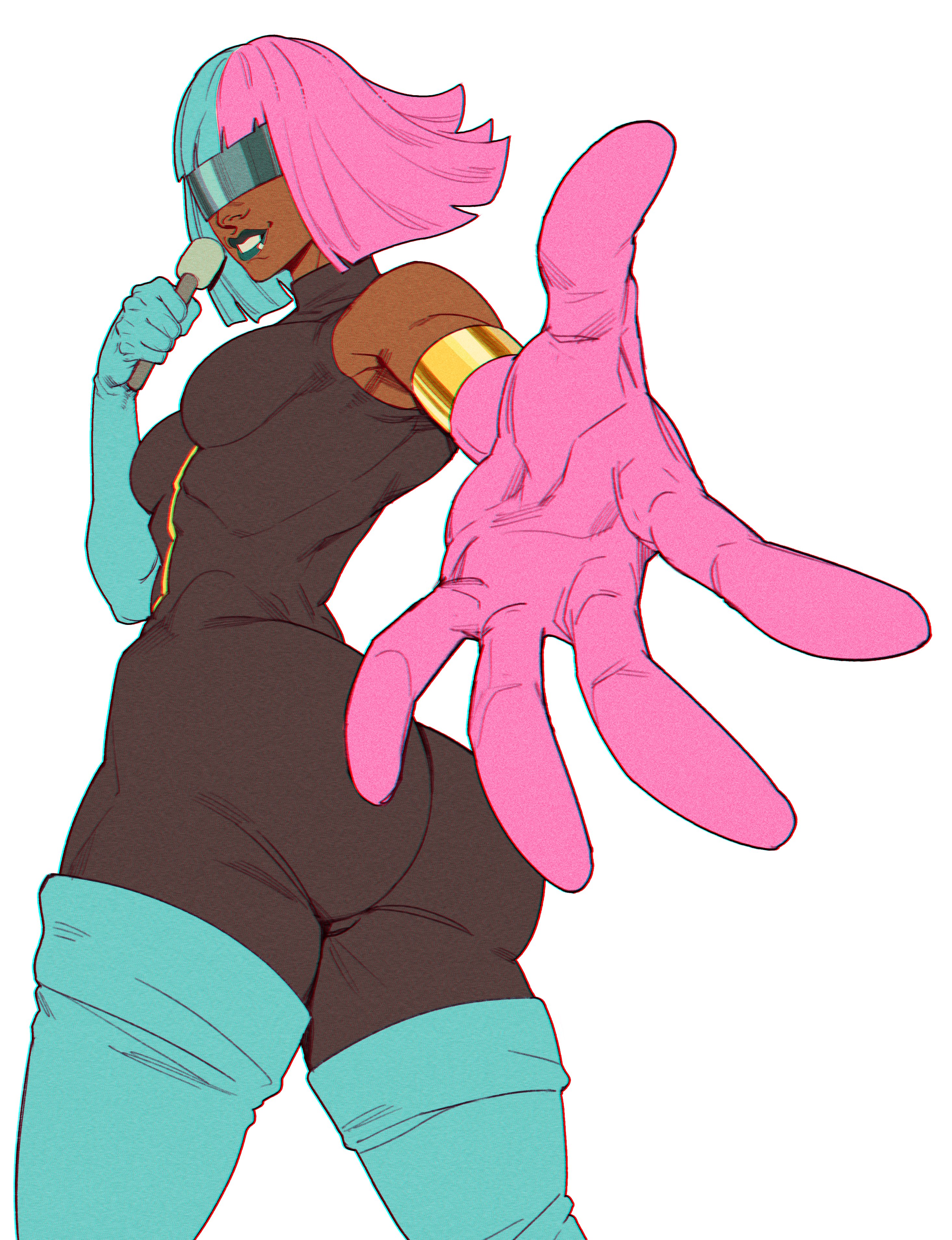az ciam, big ass, dark-skinned female, dispatch (game), female, looking at viewer, looking back, prism (dispatch), tinted eyewear, video games, visor, wip
