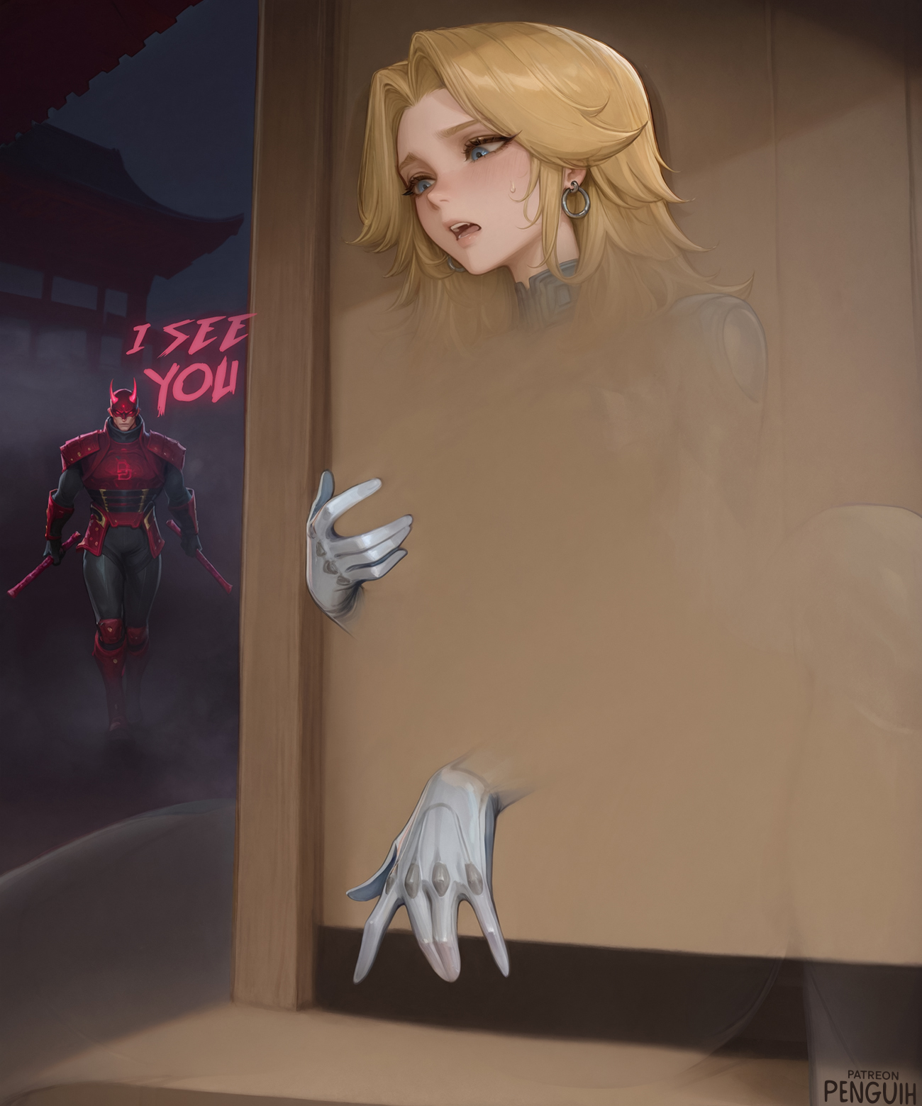 1boy, 1girls, ai assisted, ai generated, ass, blonde hair, blue eyes, bodysuit, breast grab, breast lift, breasts, daredevil, daredevil (marvel rivals), english text, fantastic four, female, female masturbation, fingering, gloves, grabbing breasts, implied masturbation, implied penetration, invisible, invisible girl, invisible woman, invisible woman (marvel rivals), looking at viewer, lying, male, marvel, marvel comics, marvel rivals, masturbation, medium breasts, meme, patreon username, penguih, public exposure, public nudity, scared, sitting, spread legs, sue storm, sweater