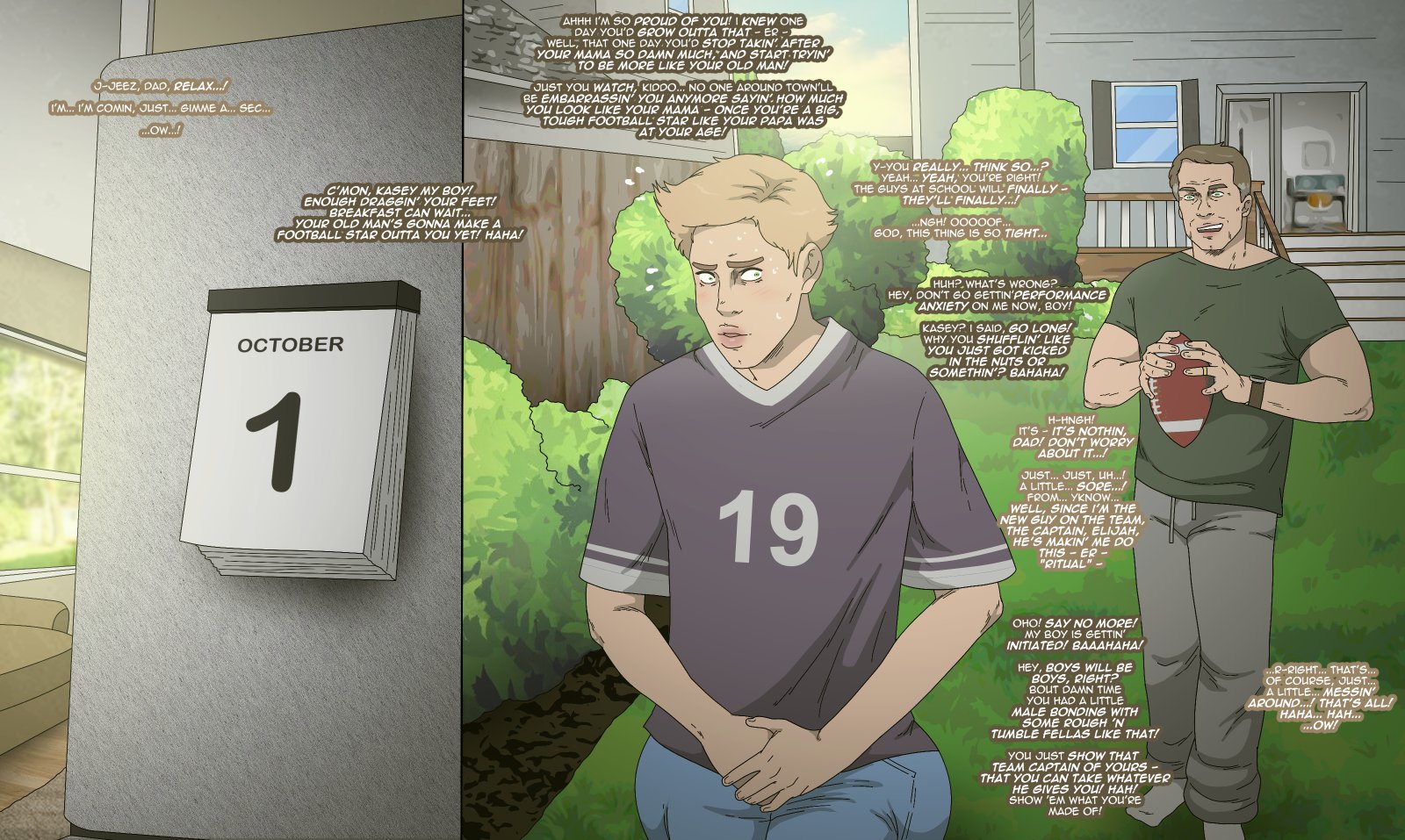 2boys, calendar (object), chastity, colored text, contingency, femboy, football, gay, male, text