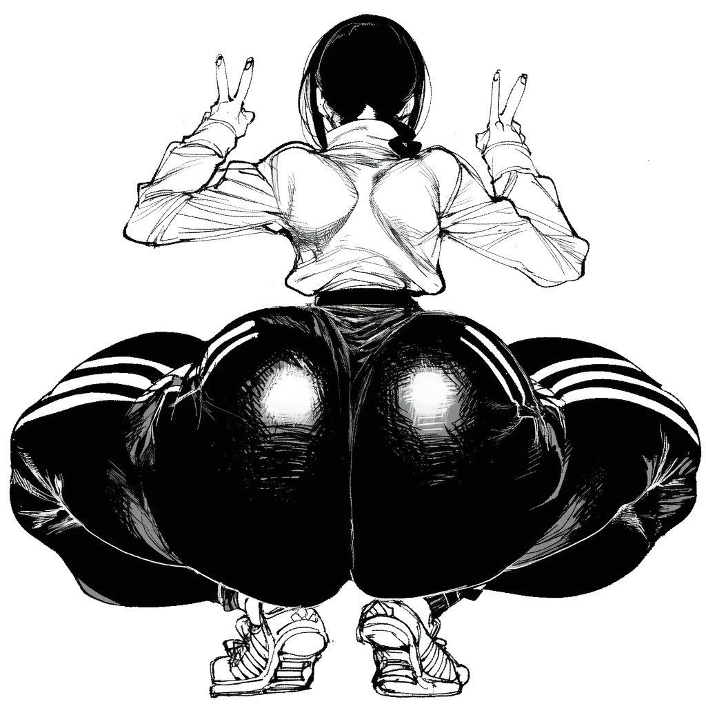 ai assisted, ai generated, chainsaw man, huge ass, nayuta (chainsaw man), shuya (artist), squatting, thick thighs
