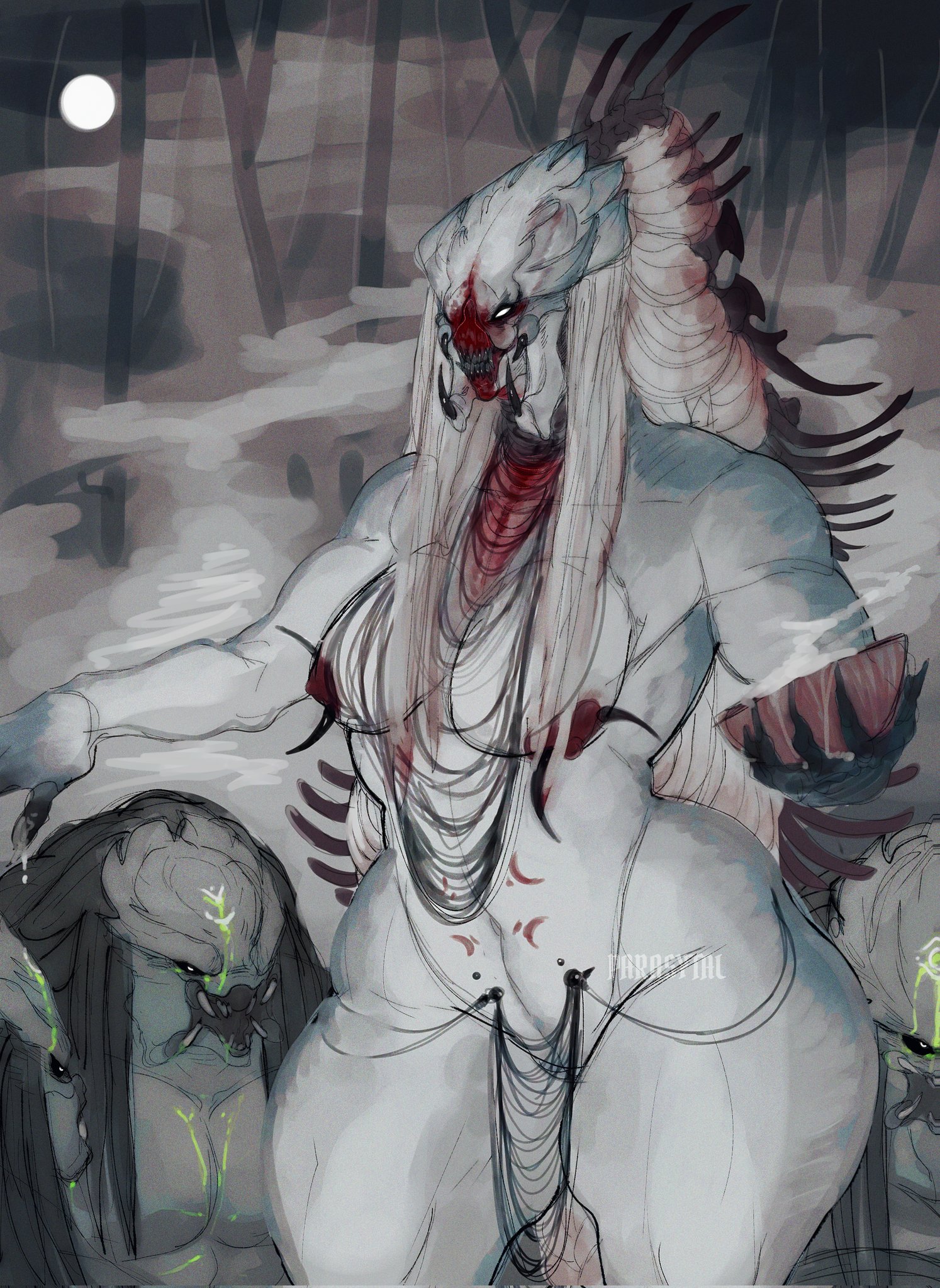 1girls, acid, alien, alien girl, breasts, child bearing hips, cult, female, female focus, female yautja, hips wider than shoulders, huge thighs, large thighs, markings, parasytal, partially clothed, piercing, predator (franchise), thick, thick thighs, thighs, thunder thighs, venus body, voluptuous, voluptuous female, yautja