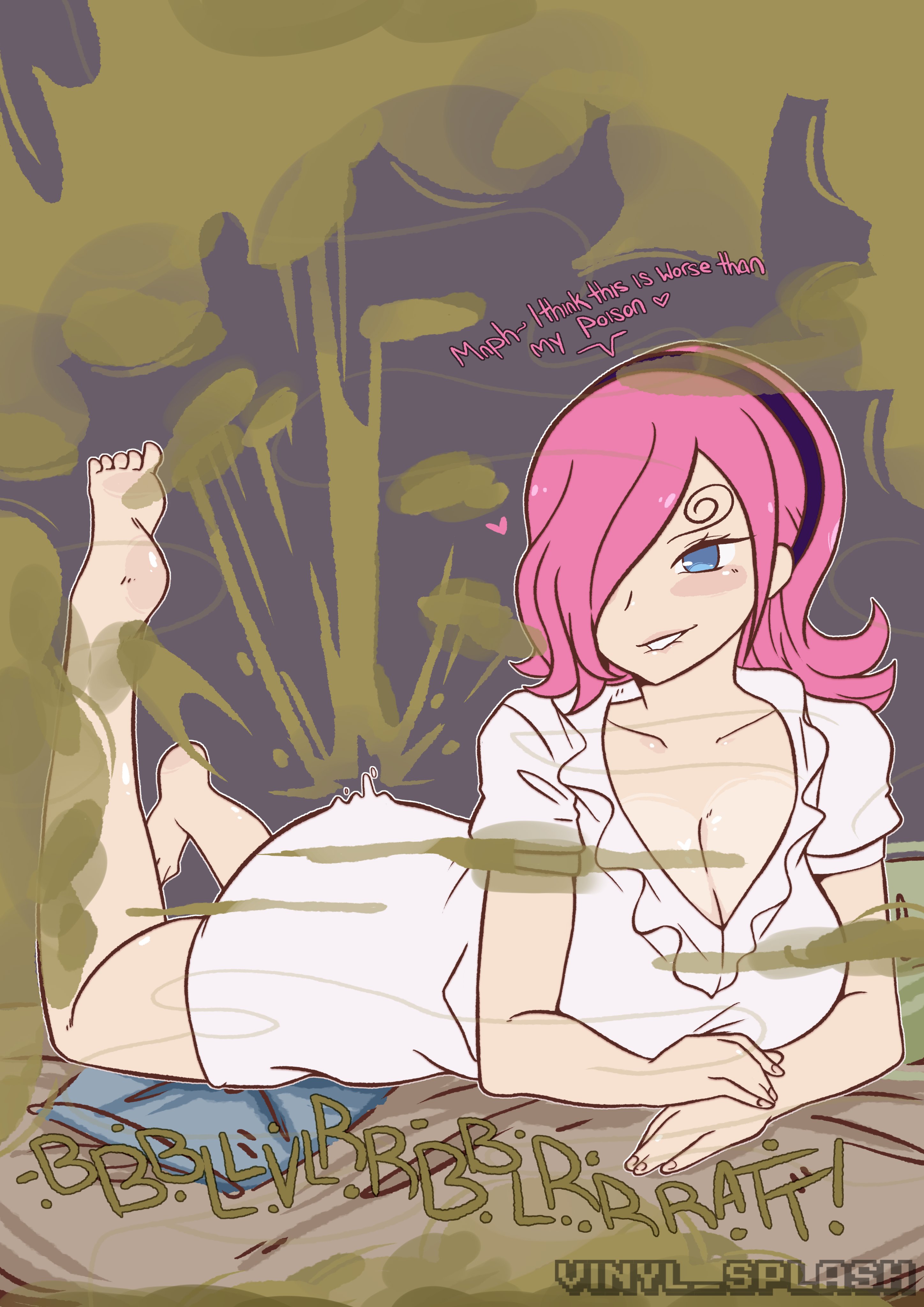 1girls, biting lip, cleavage, fart, fart fetish, farting, feet, female, female only, fetish, one piece, pink hair, vinsmoke reiju, vinylsplash
