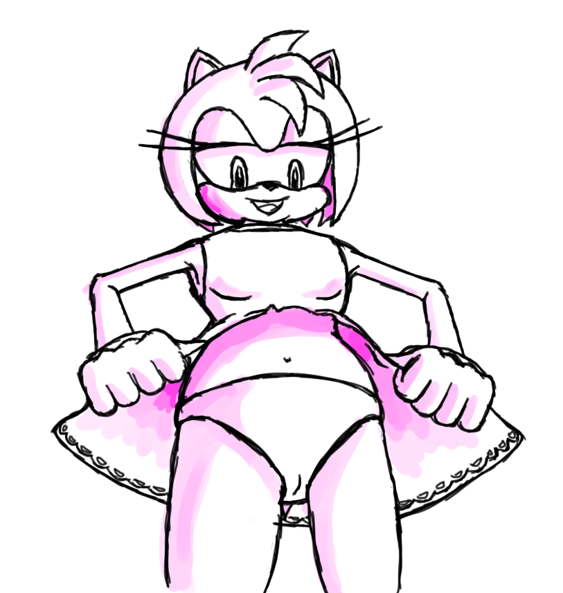 amy_rose anthro clothing exposing female female_only fur furry furry_only gloves half-closed_eyes monochrome panties simple_background solo sonic_(series) sonic_riders standing tail underwear upskirt white_background wildswingding