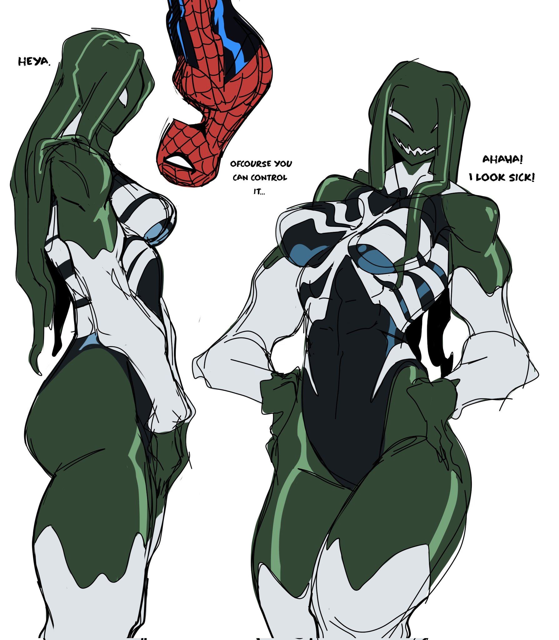 1boy, 1boy1girl, 1girls, avengers, big ass, big breasts, big thighs, bigger female, breasts, curvaceous, curvy, curvy figure, digital media (artwork), female, giantess, green body, green skin, green-skinned female, height difference, hips, hourglass figure, huge ass, huge breasts, huge thighs, hulk (series), jennifer walters, klyntar, large ass, large breasts, large female, large thighs, larger female, legs, light skin, light-skinned male, macro, macro female, male, marvel, marvel comics, mature, mature female, mini giantess, peter parker, she-hulk, shorter male, size difference, slim waist, smaller male, spider-man, spider-man (series), straight, symbiote, t1tans90, tall, tall female, taller female, thick, thick hips, thick legs, thick thighs, thighs, voluptuous, waist, wide hips, wide thighs