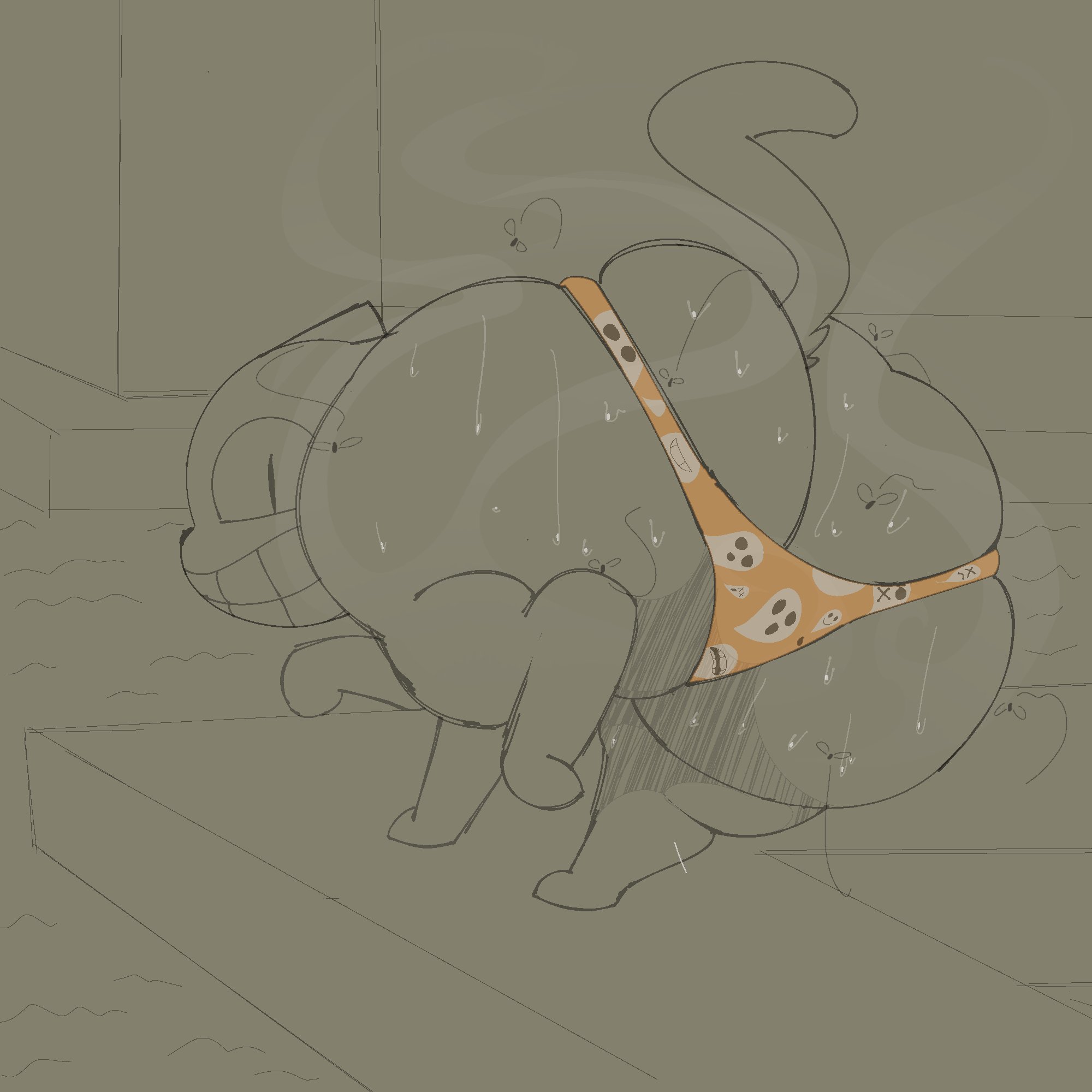 ass, big ass, big butt, bodily fluids, clothing, dialogue, digital media (artwork), domestic cat, english text, fat ass, fat butt, felid, feline, felis, femboy, feral, flies, flies for smell, fur, gay, gay anal, hi res, homosexual, homosexual male, huge ass, huge butt, male, male focus, male only, male penetrated, male/male, mammal, musk, musky, musky butt, off (game), pablo (off), pointy ears, simple background, smiling, smiling at viewer, solo, sparkothefailure, swamp ass, sweat, sweatdrop, sweating, sweaty, sweaty ass, sweaty butt, tail, text, the judge (off), thick thighs, toony, underwear, walking, wobbling, wobbling ass