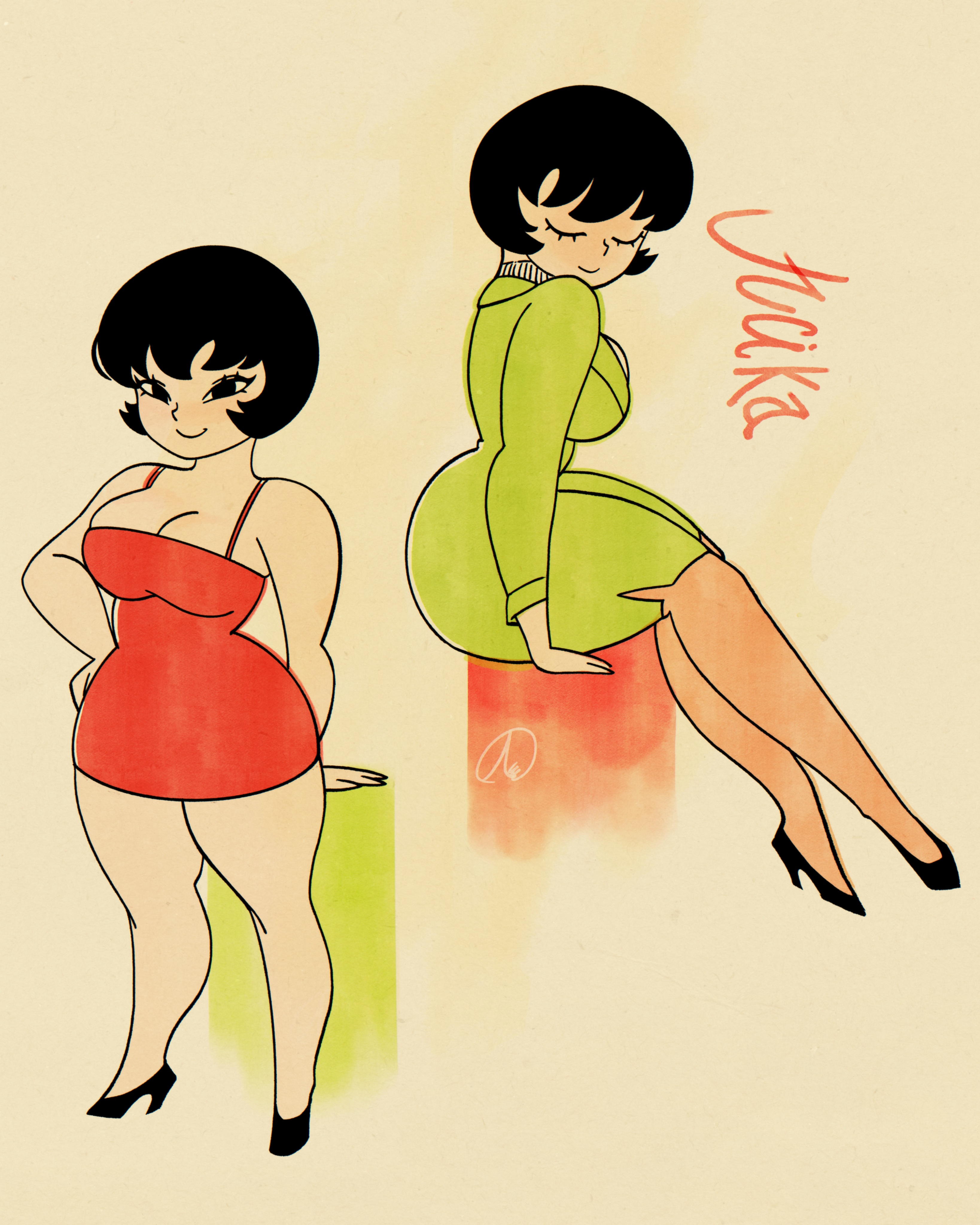 2025, big ass, big breasts, black hair, curvy, cute, female, female focus, female only, jpeg, jucika, jucika (comic), short hair, tenseirxn, thick thighs, wide hips