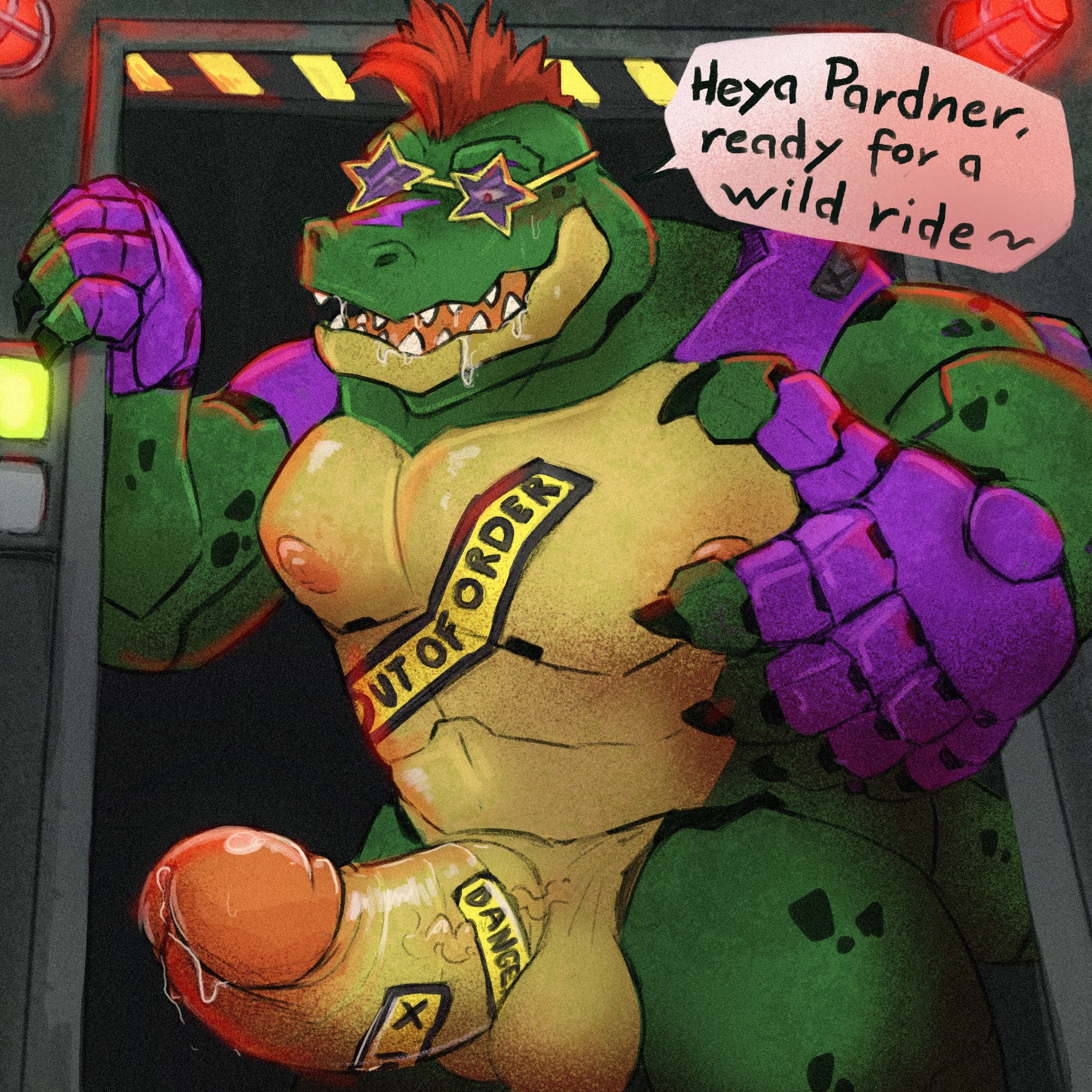 1boy, 1male, 2025, alligator, alligatorid, animatronic, anthro, anthro focus, anthro only, anthro solo, balls, digital drawing (artwork), digital media (artwork), erect penis, erection, fangs, five nights at freddy's, five nights at freddy's: security breach, galrock, glans, humanoid genitalia, humanoid penis, machine, male, male anthro, male focus, male only, mohawk, montgomery gator (fnaf), penis, robot, sharp teeth, solo, solo anthro, solo focus, solo in panel, solo male, testicles, vein, veiny penis