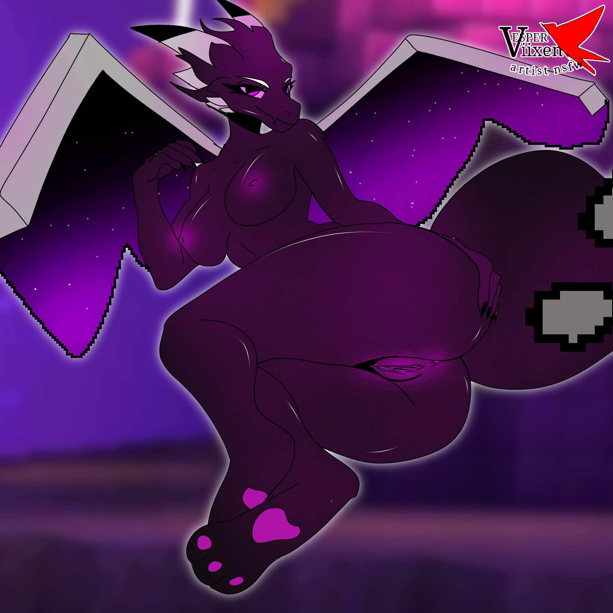 ass, breasts, butt, dragon, ender dragon, female, female only, horn, horns, jean (minecraft), minecraft, mojang, nipples, paws, pussy, tagme, vespervixen, wings