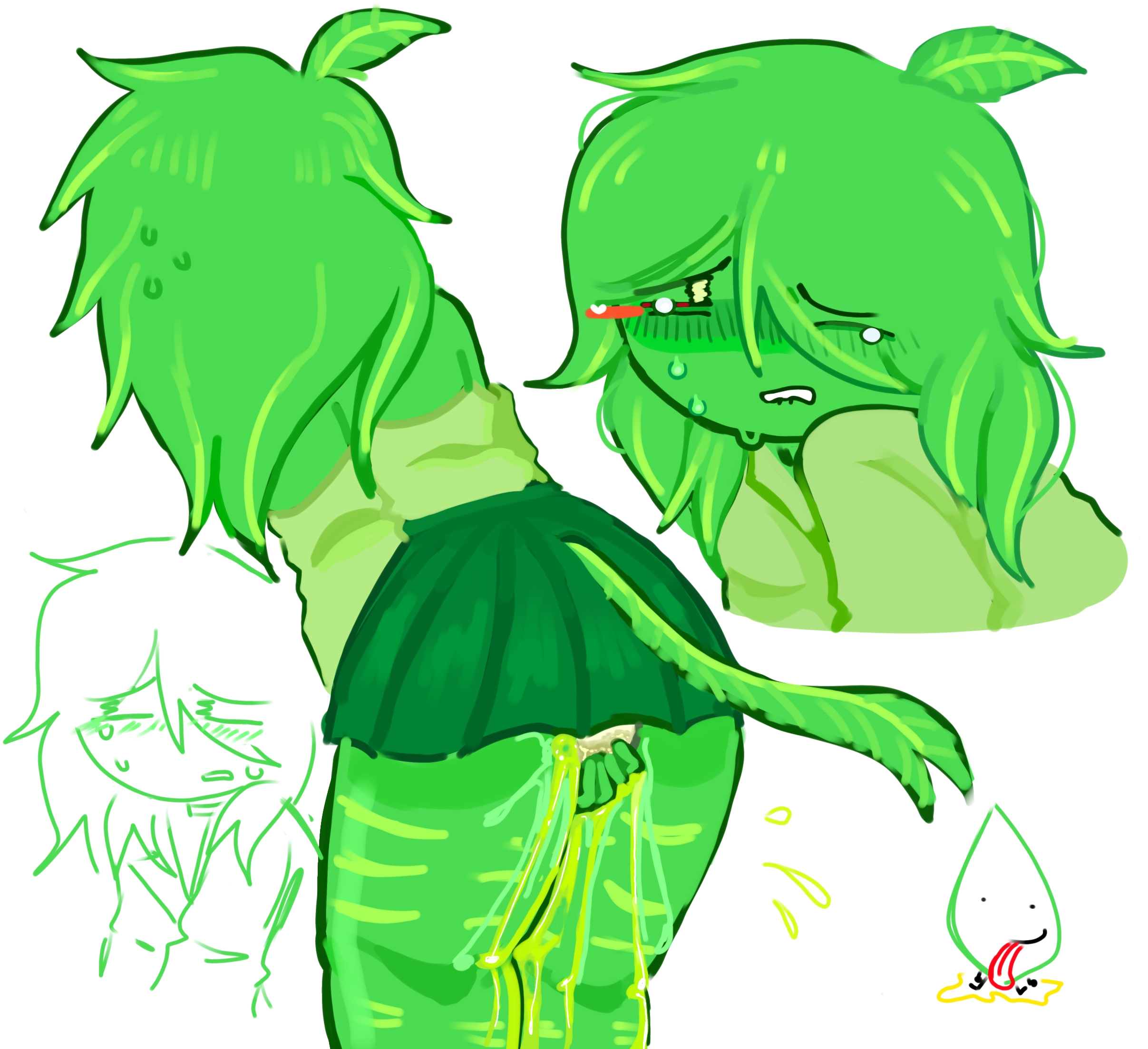 accident, accidental circumstance, animate inanimate, battle for dream island, bfdi, clothed, embarrassed, embarrassed female, female, gijinka, humanized, leafy (bfdi), object show, object shows, omorashi, osc, pee desperation, peeing, peeing self, peeing through clothing, peeing through panties, piss, piss kink, ricky.jpg, semi-humanized, tagme